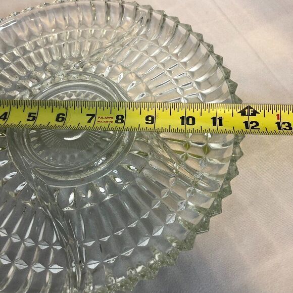Vintage Glass: Crystal Round Divided Veggie Serving Platter Tray Dish - 12" - Picture 5 of 6